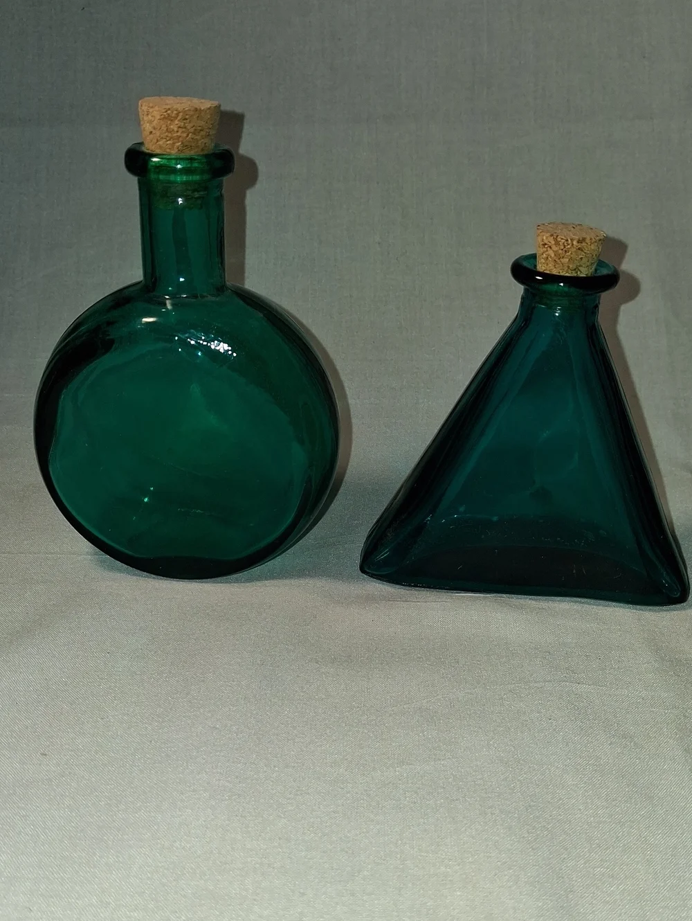 Teal Glass Decorative Bottles with Cork Stoppers Set of 2 Mini Vases